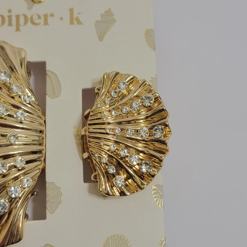Piper K Gold Seashell Rhinestone Hair‎ Claw Clip Set Mermaidcore Coastal 2pc